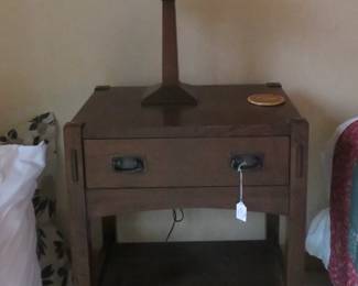 Stickley one drawer nightstand and lamp.