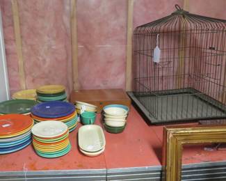 Victorian birdcage. Surface scratches Fiesta Ware. Bar Keepers will remove.