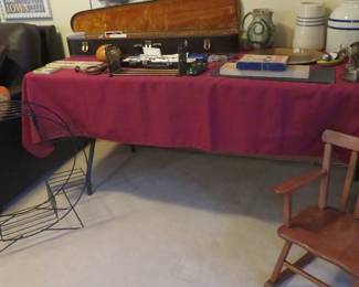 MCM black wire plant stand and child's rocker.