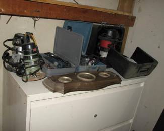 routers, large metal file cabinet