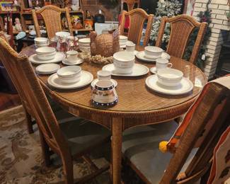 Brown Wicker Dinette set w/hutch & buffet