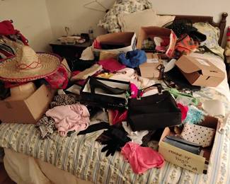 clothing, bedding and purses, free.  beds are for sale, cheap