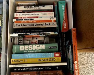 Many books on design, marketing