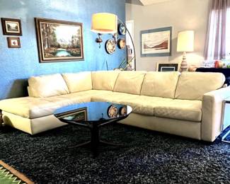 2 piece Natuzzi leather creme sectional