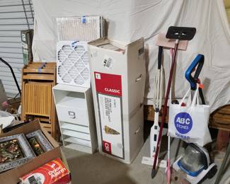 Flocked Christmas Tree, office/craft organization boxes, AC filters