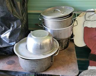 Outdoor cooking pots and strainers