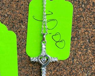Silver & crystal heart cross necklace 