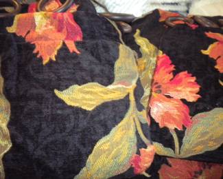 Heavy black floral drapes     4 panels