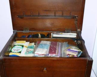 open, with drawer in the bottom