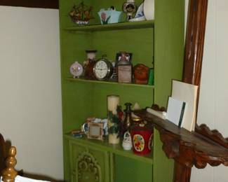 Vintage green cabinet w/misc