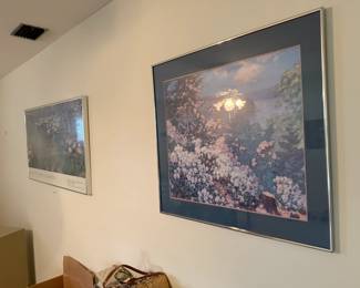 Set of framed floral wall prints in cool tones, perfect for bedroom or hallway décor.