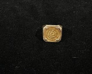 14k gold  Mexican currency with 14k gold band