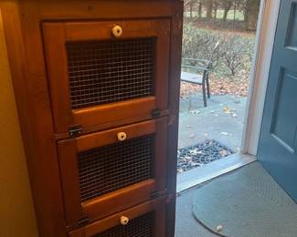 Solid pine organizer bin shelf unit suitable for storing hats, scarves, shoes,  and gloves.