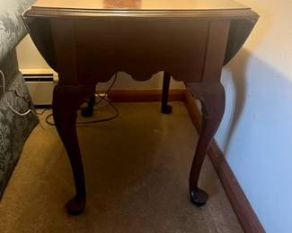 Solid cherry wood end table and hand painted lamp.