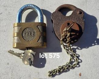 Antique lock and Yale brass lock, both with keys