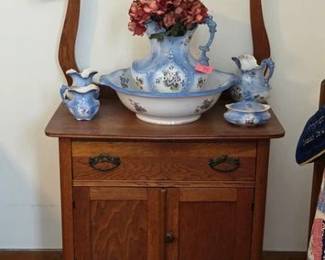Antique oak wash stand and commode set
