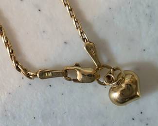 10K gold puffy heart ankle bracelet