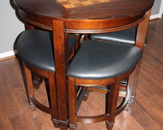 Chess/Checker Table with 4-stools. 36” diameter H-36”