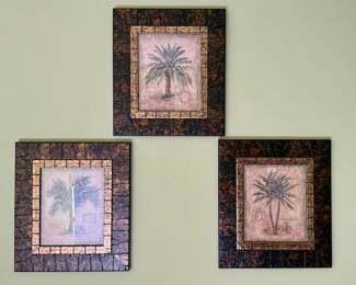 Trio of Framed Palm Tree Art