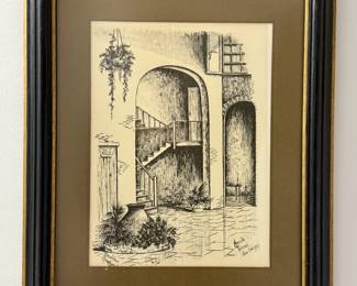 Matted and Framed "Brulatour Courtyard" - Marcella Packard, New Orleans