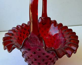 Fenton Ruby red Hobnail Glass Basket