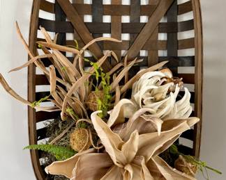 Wall Decor - Rustic Woven Basket with Floral Arrangement