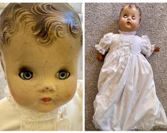 Antique Doll in White Dress with Movable Eyelids