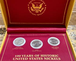 100 Years of Historic United States Nickels - Antique Indian Head Buffalo Nickel, 2004 Peace Nickel, Last Issue Jefferson Nickel