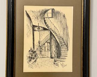 Matted and Framed "Demarchy's Courtyard" - Marcella Packard, New Orleans