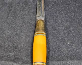 Vtg Horsehead Pukko Knife w/ Tooled Leather Sheath