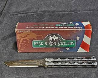 Bear Butterfly Knife Large Tanto Damascus Blade