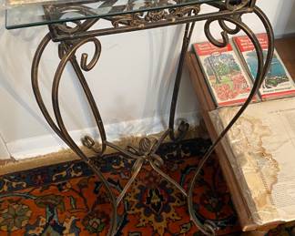 Metal and Glass Top Plant Stand/Rug not for Sale)