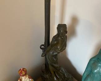  Antique Emmanuel Villanis Bronze Female Sculpture Entitled "L' Otage" (25" Tall/Statue has Crack Around Tree Area )
