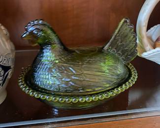 Green Glass Hen on Nest