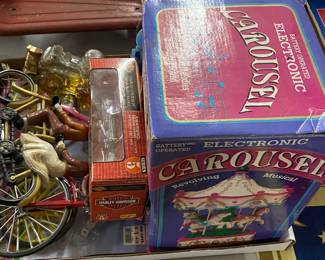 Electronic Carousel, Harley Davidson Diecast and Bicycle Toys