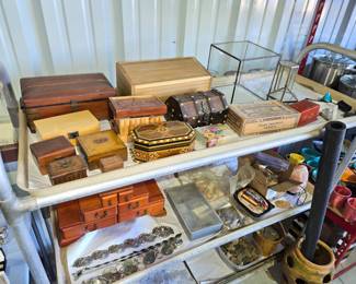 Wood boxes, belts and arrowheads