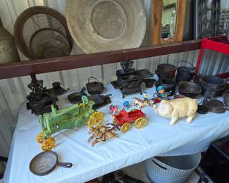 Cast iron toys and small pots