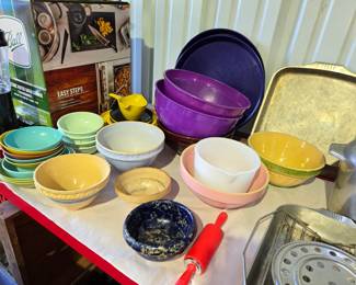 Many old yellow ware bowls