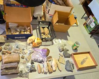 Arrowhead and mineral specimens