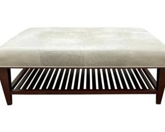 Leather & Wood Cocktail Ottoman Designed By Barbara Barry For Baker Furniture