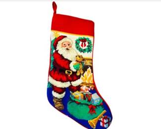 Needlepoint Christmas Stocking With Velvet Backing