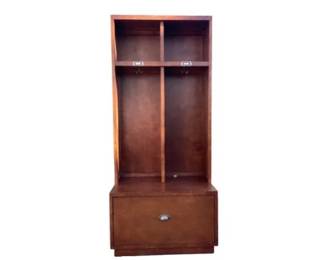 Wooden Storage Unit With Cubbies, Coat Racks, Shelves, & Drawer