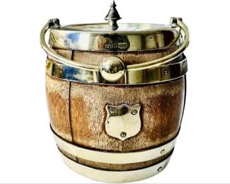 19th C English Biscuit Barrel With Silver Plate Fittings On Oak Barrel - Hallmarked