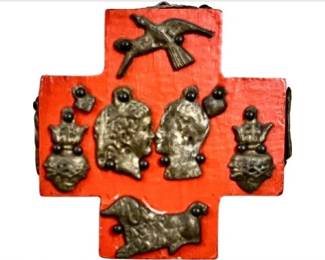 Small Mexican Milagros Folk Art Cross - Signed
