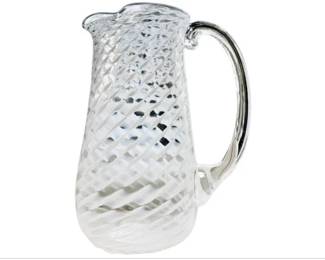 Hand Blown Art Glass White & Clear Swirl Pattern - Hand Etched Signature & Additional Pontil Mark On Base
