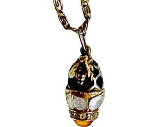 Costume Amulet With Synthetic Cabochon Base, Enamel Details Featuring Honey Bee, & 21" Gold Tone Chain