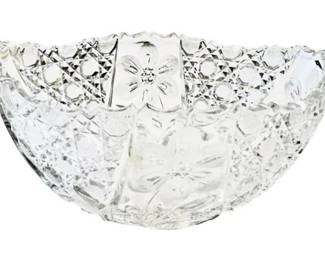 Vintage American McKee Cut Glass Bowl - Diamond & Daisy Pattern With Sawtooth Scalloped Border
