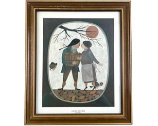 Framed Lithograph Print By R. Davey Primitive Folk Art "A Bushel And A Peck"