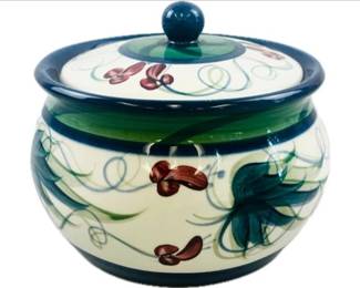 Vintage 1995 Gail Pittman Ceramic Lidded Bowl Grapevine Pattern - Signed "Gail Pittman '86 - 1/88"