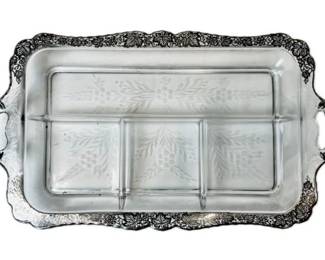 Sterling Silver Overlay - American Glass Divided Serving Piece